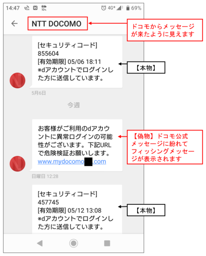 ドコモを騙るフィッシングSMS